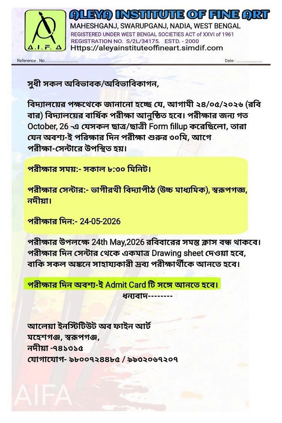 Exam notice